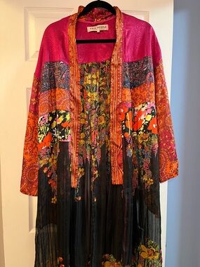Free People Pink and Orange Floral Patchwork Kimono / Duster